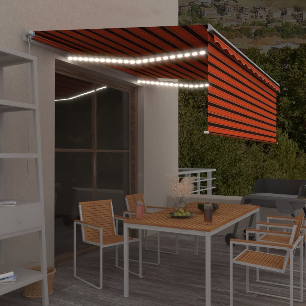 VidaXL Store enrouleur extensible manuellement LED 4x3 m orange marron