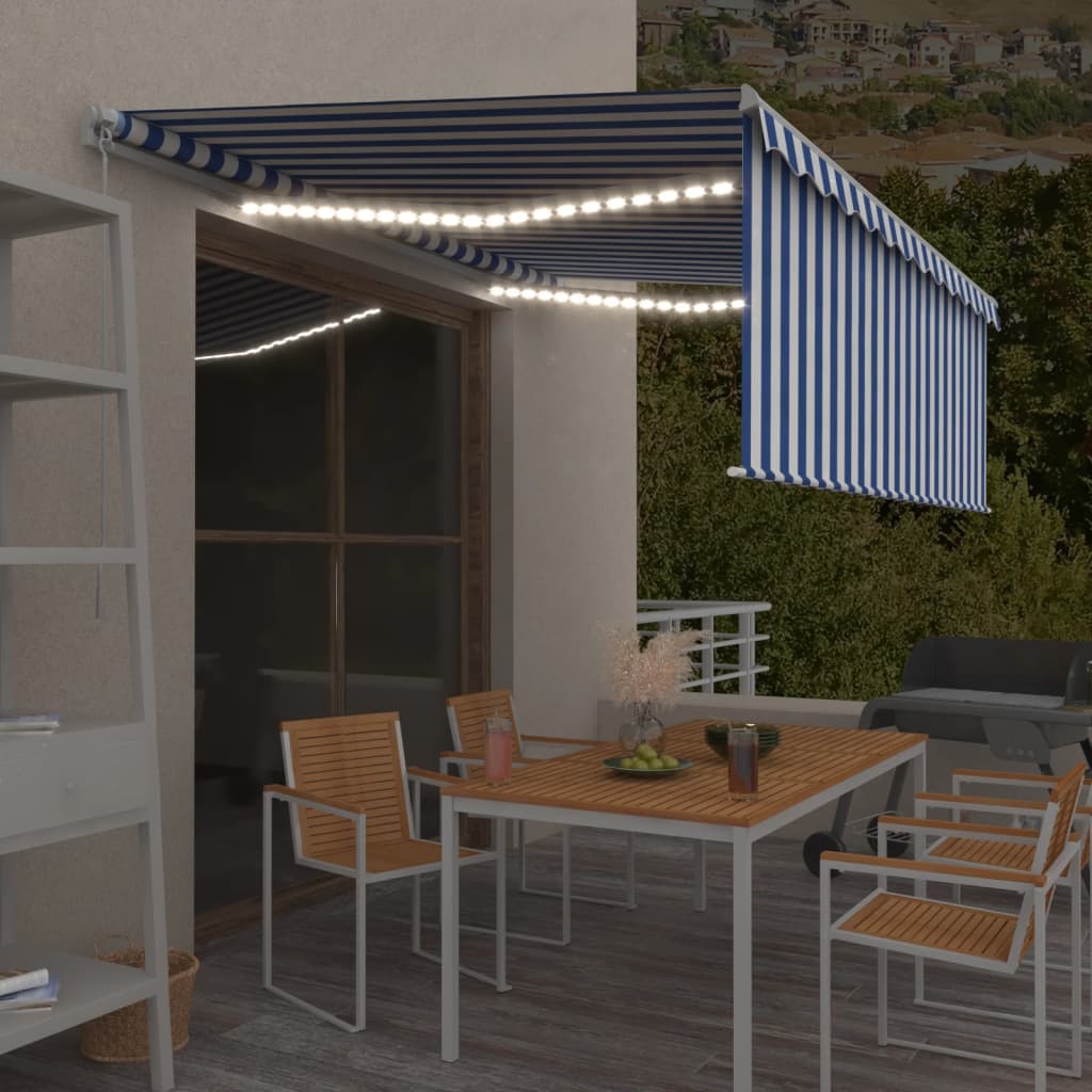 Vidaxl Luifel LED aveugle à rouleau extensible manuellement 4,5x3 m blanc bleu