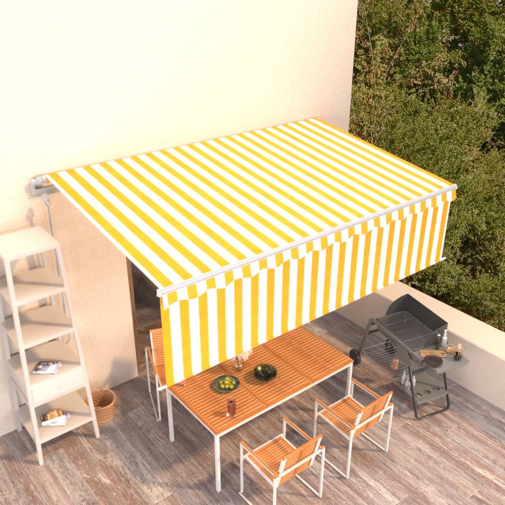 Vidaxl Luifel a automatiquement extensible avec un rouleau aveugle 5x3 m jaune et blanc
