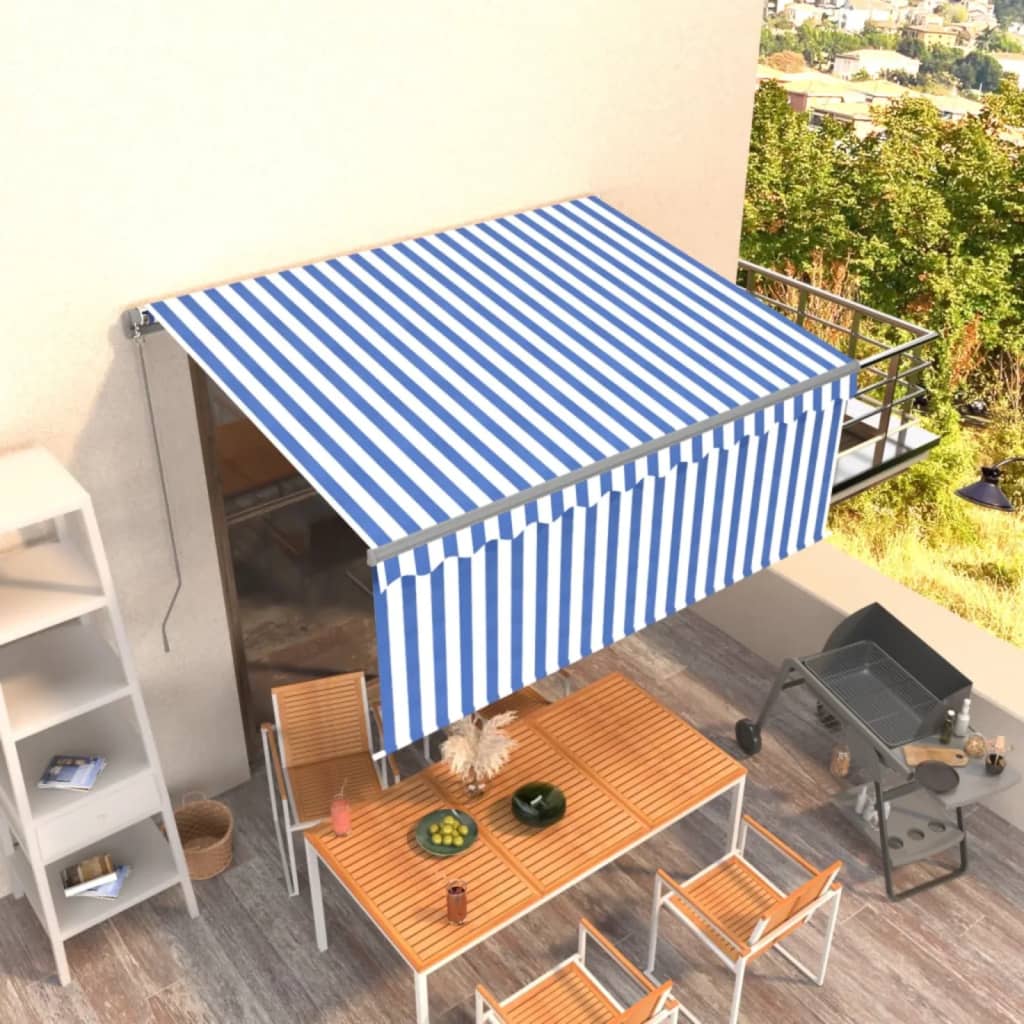 Vidaxl luifel extensible manuellement avec un rouleau aveugle 3x2,5 m blanc bleu