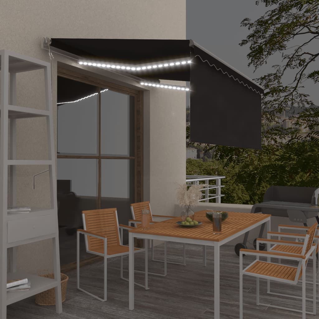 Vidaxl Luifel avec capteur à rouleau à rouleau, LED et vent 3,5x2,5 m anthracite