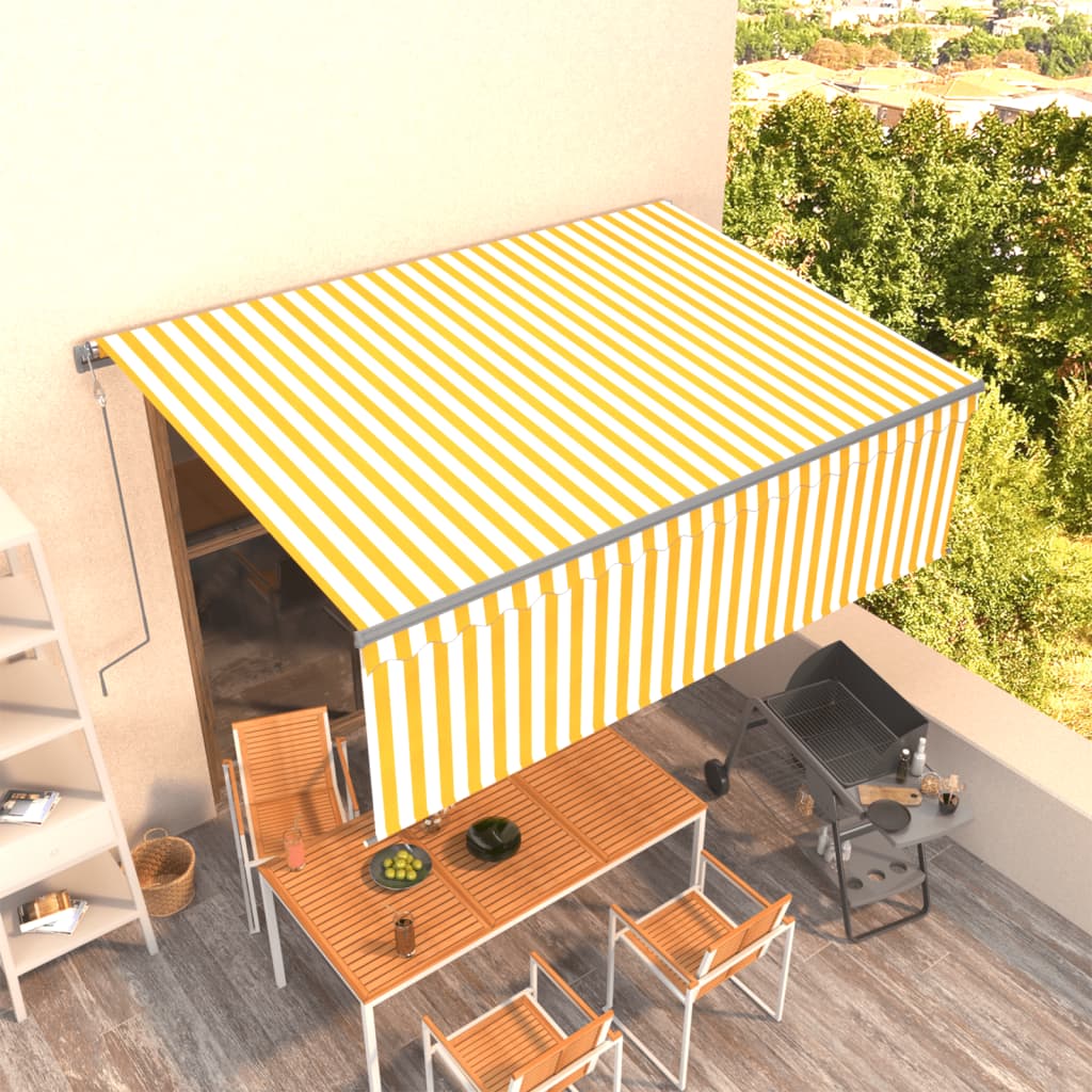 Vidaxl Luifel a automatiquement extensible avec un rouleau aveugle 4x3 m jaune et blanc