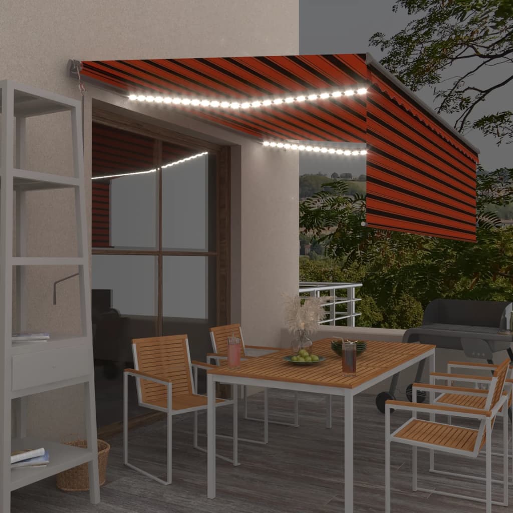 VidaXL Auvent avec store enrouleur, LED et capteur de vent 4x3 m orange et marron
