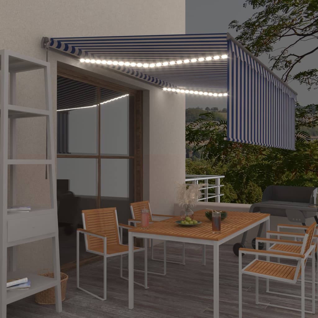 Vidaxl Luifel LED aveugle à rouleau extensible manuellement 4,5x3 m blanc bleu