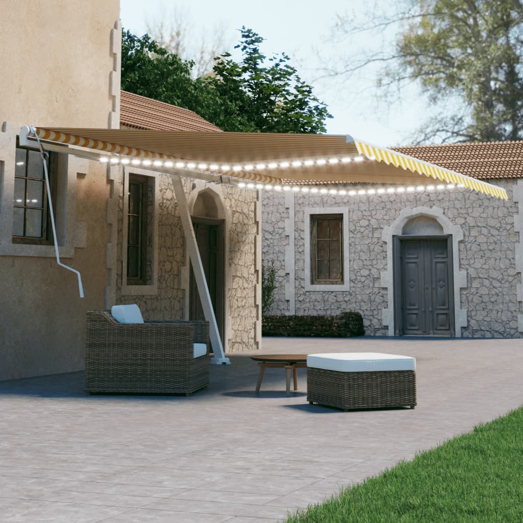 Vidaxl Luifel extensible manuellement avec LED 600x300 cm jaune et blanc