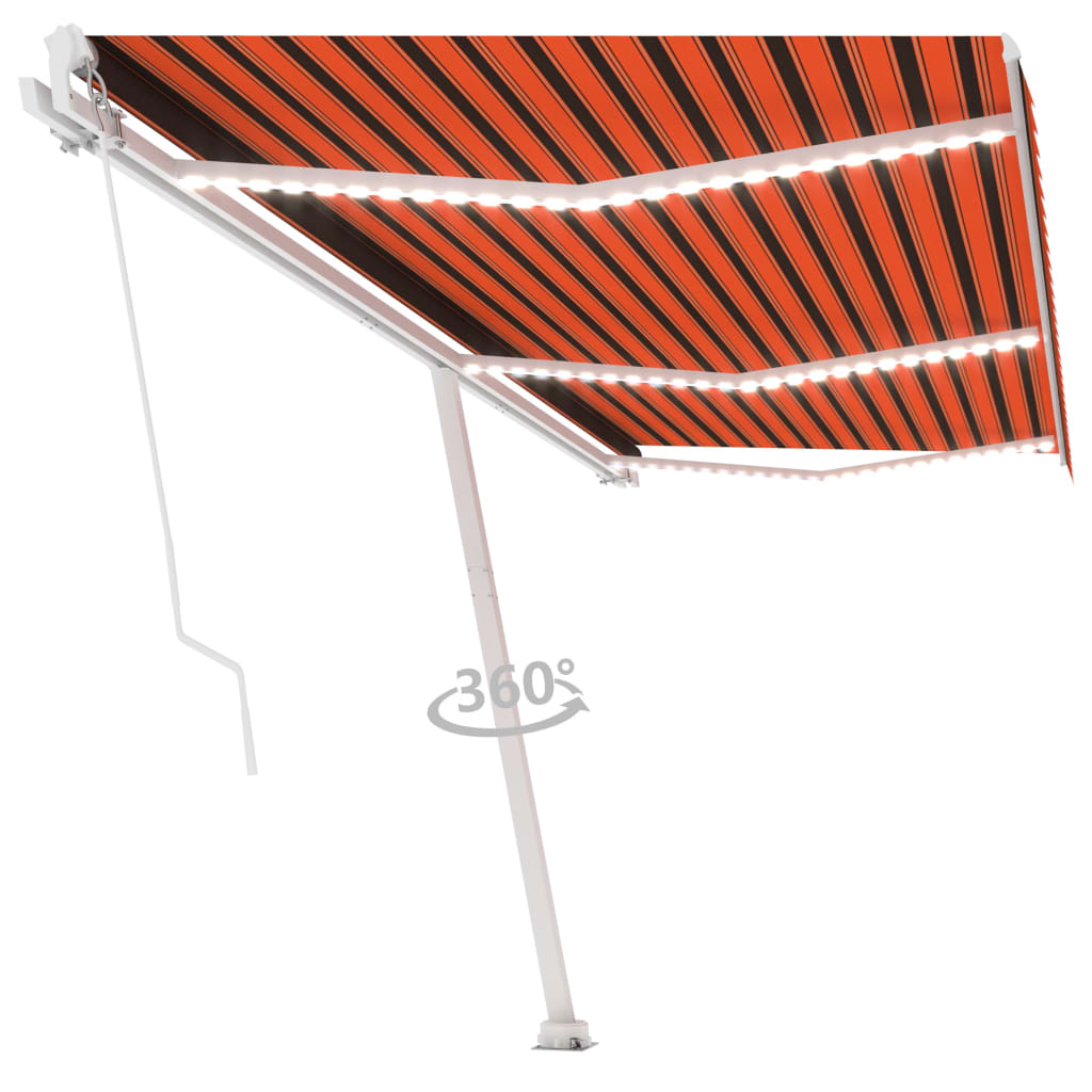Vidaxl luifel extensible manuellement avec LED 600x300 cm orange et marron