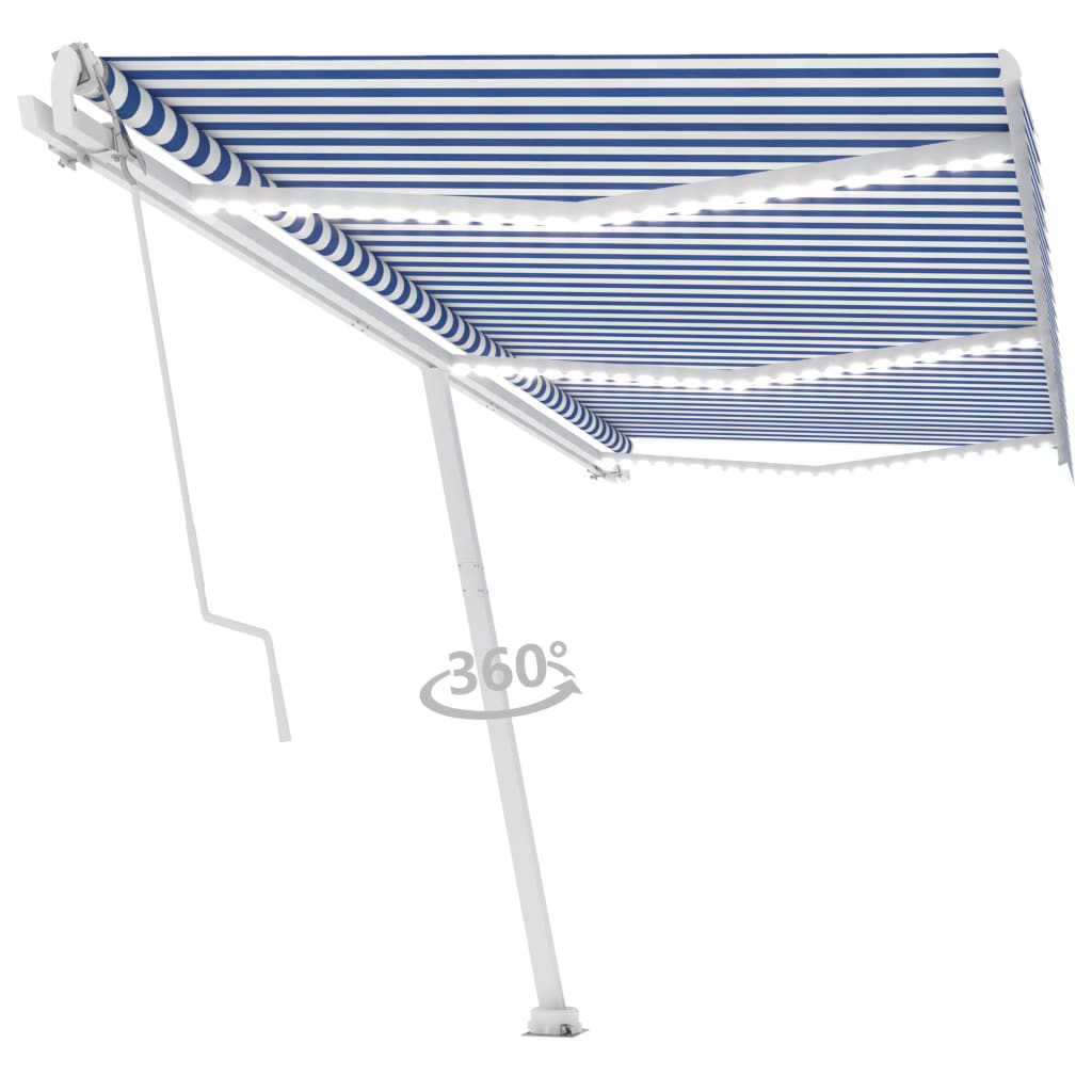Vidaxl luifel automatique avec led et capteur de vent 600x300 cm blanc bleu