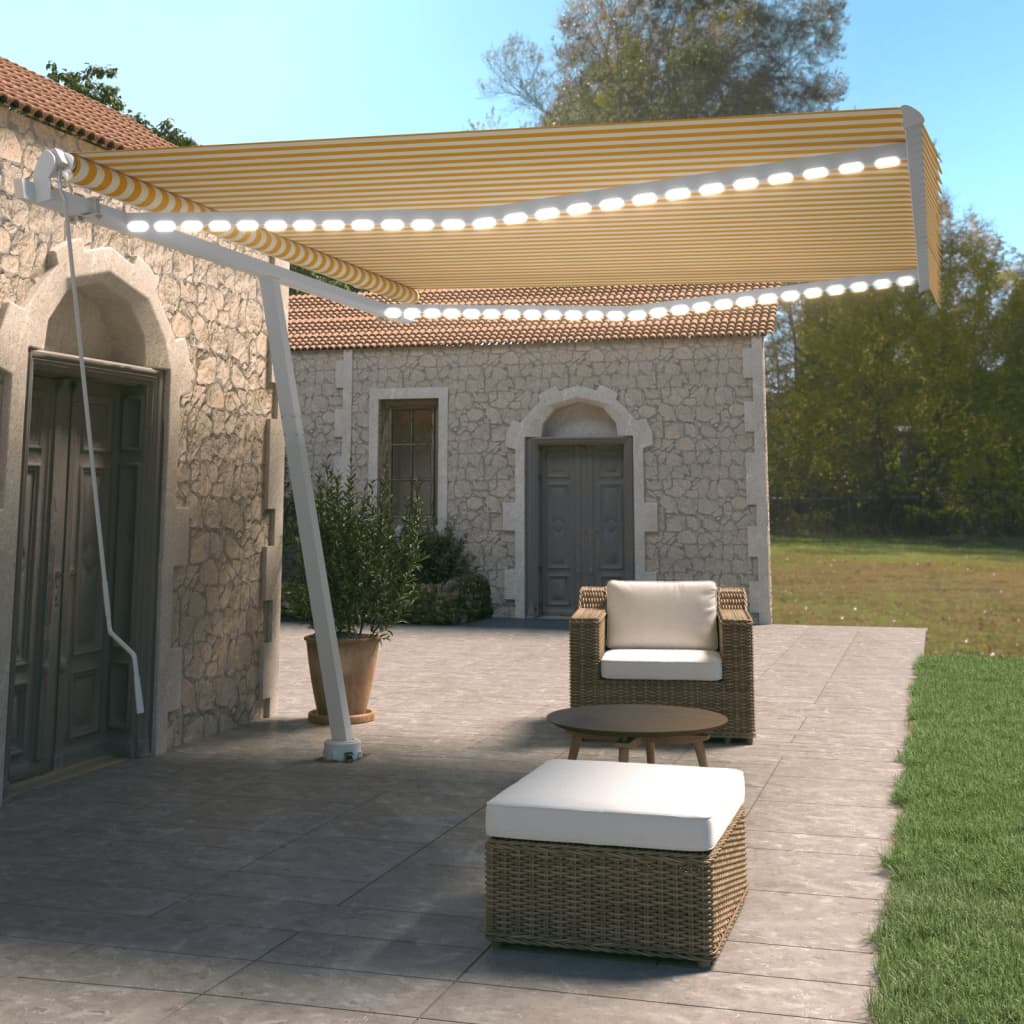 Vidaxl luifel extensible manuellement avec LED 400x350 cm jaune et blanc