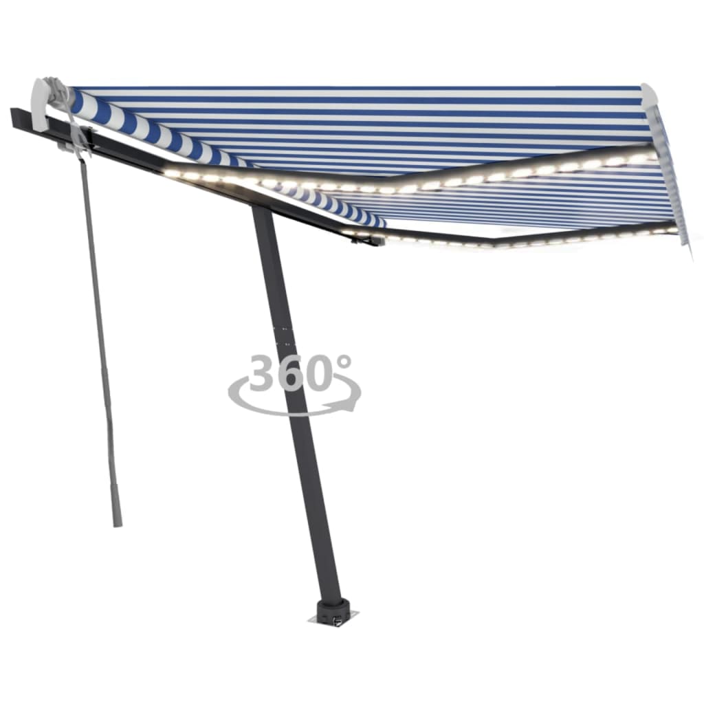 Vidaxl Luifel extensible manuellement avec LED 300x250 cm bleu et blanc