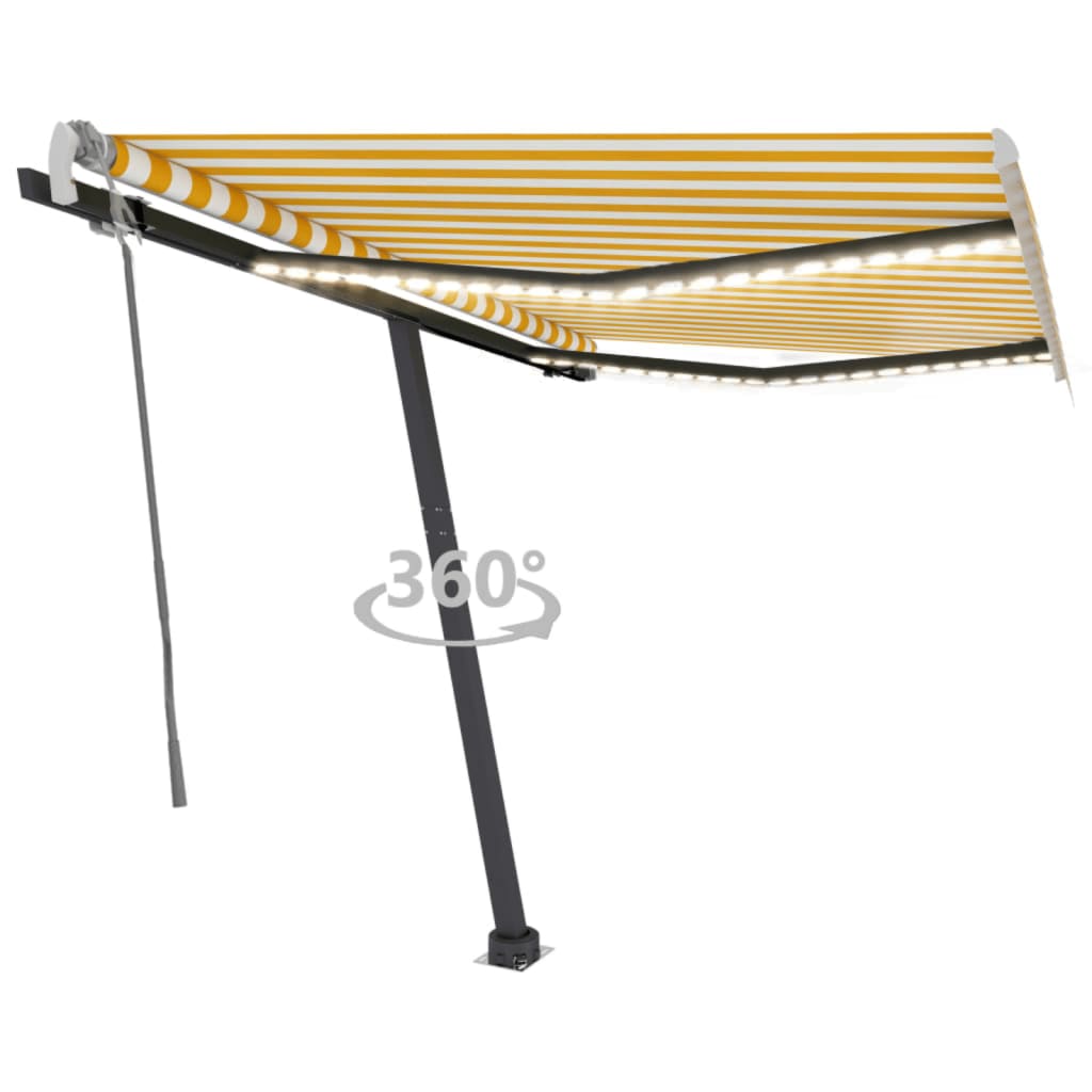 Vidaxl Luifel extensible manuellement avec LED 350x250 cm jaune et blanc