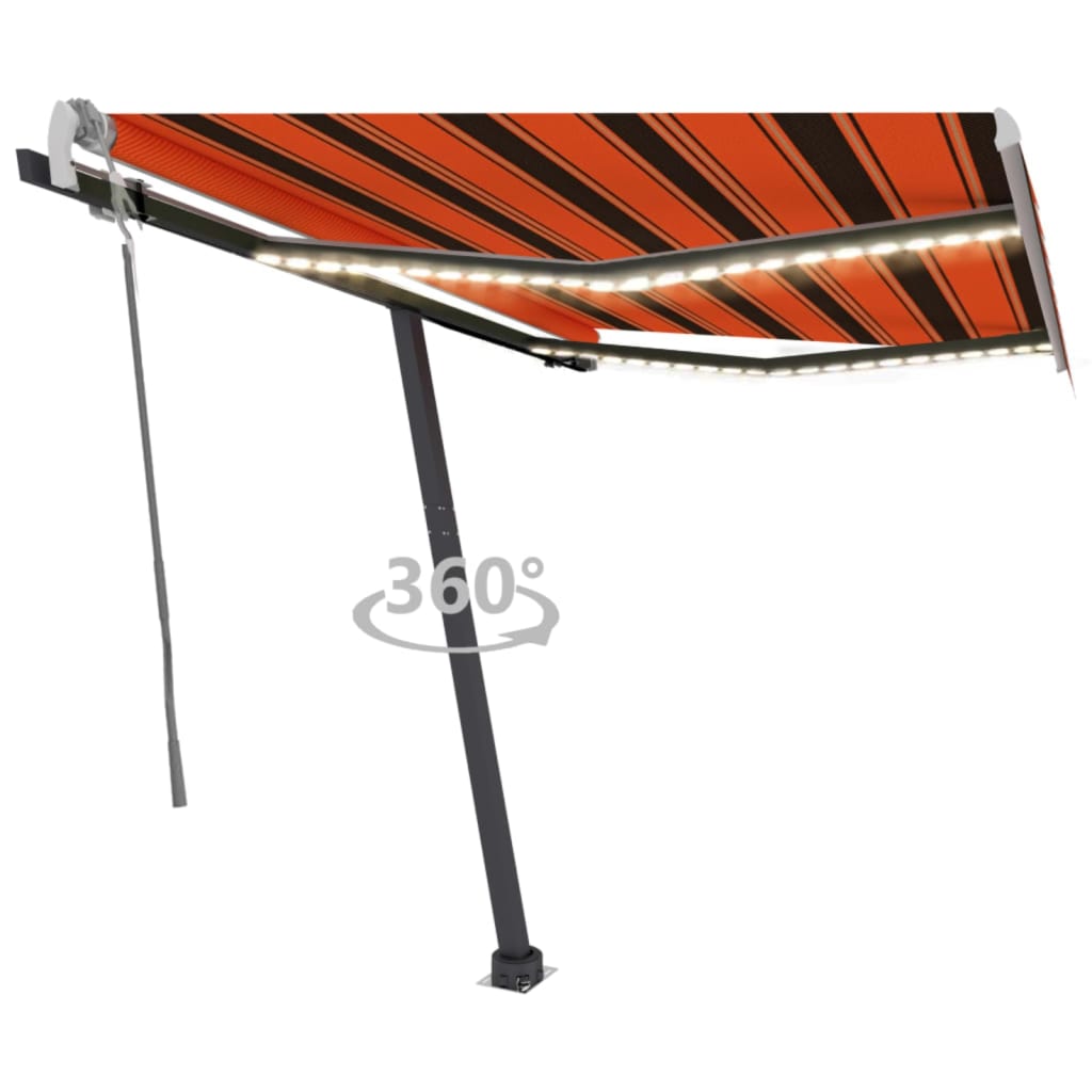 Vidaxl Luifel extensible manuellement avec LED 350x250 cm orange et brun