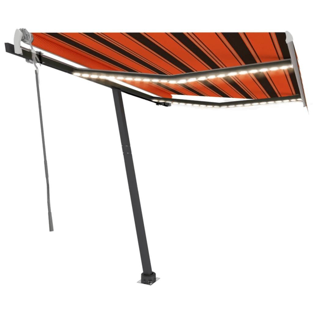 Vidaxl Luifel extensible manuellement avec LED 350x250 cm orange et brun