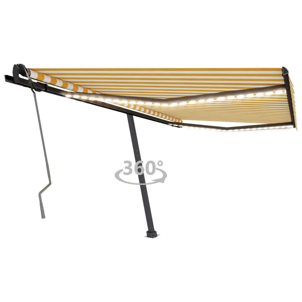 Vidaxl luifel extensible manuellement avec LED 400x350 cm jaune et blanc
