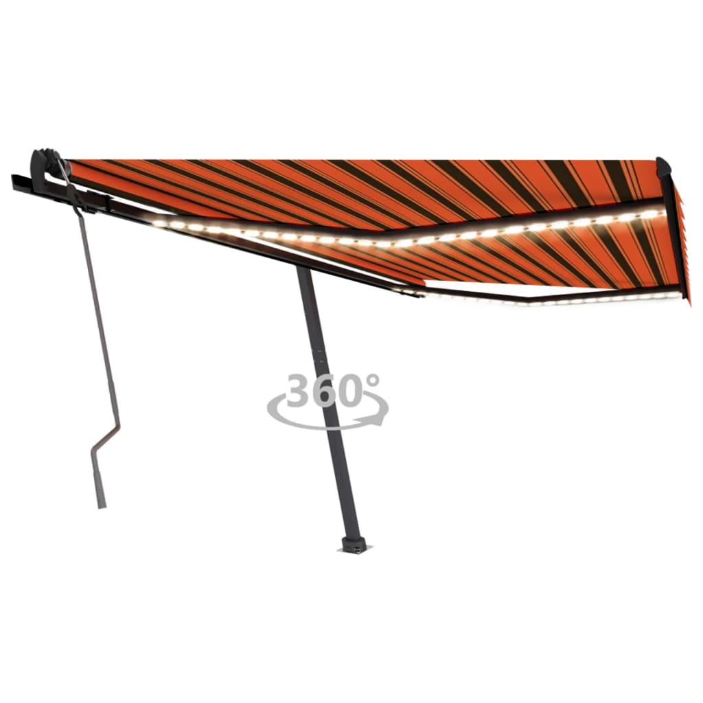 Vidaxl Luifel extensible manuellement avec LED 400x350 cm orange et marron