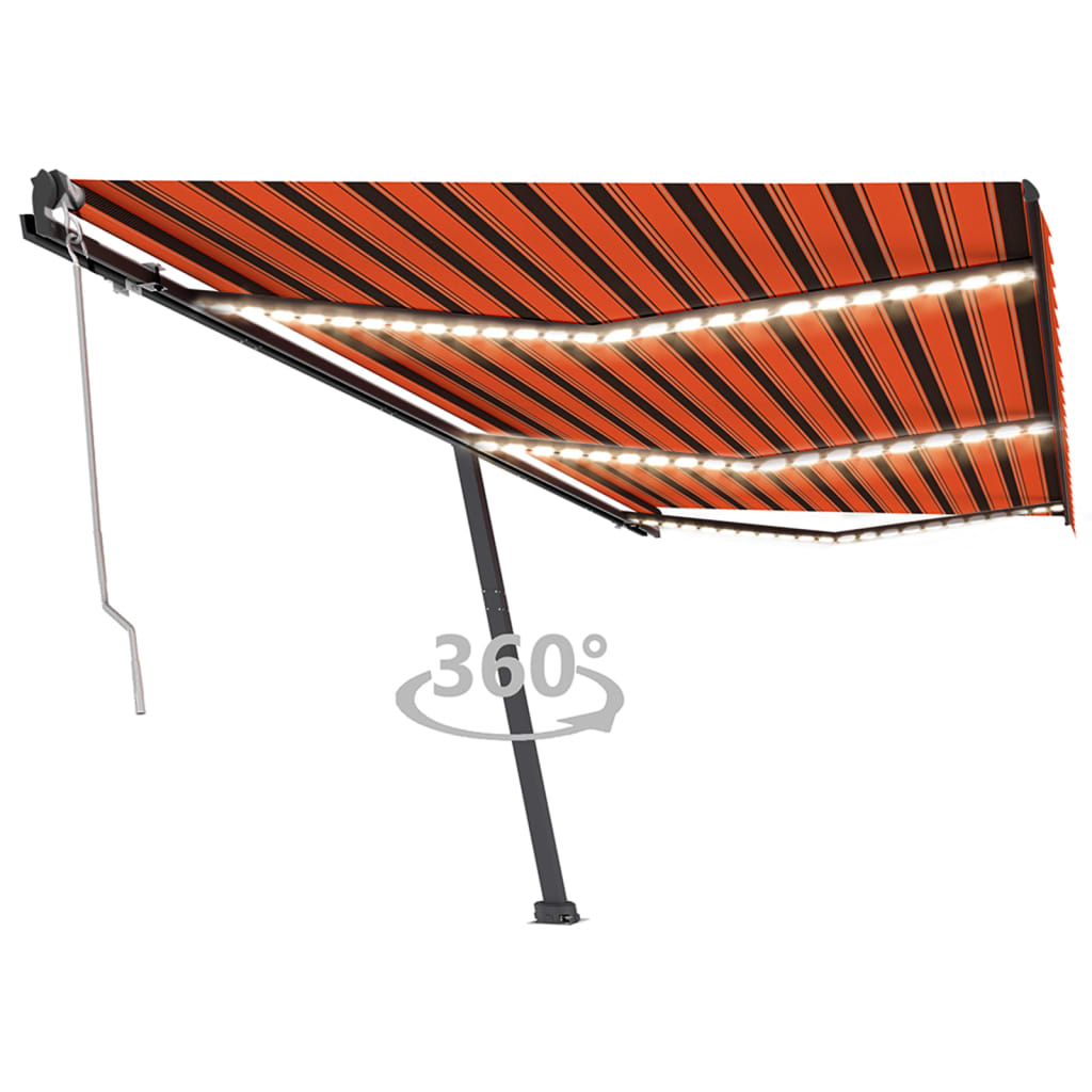 Vidaxl Luifel Automatique avec capteur de vent LED 600x350 cm Brun orange