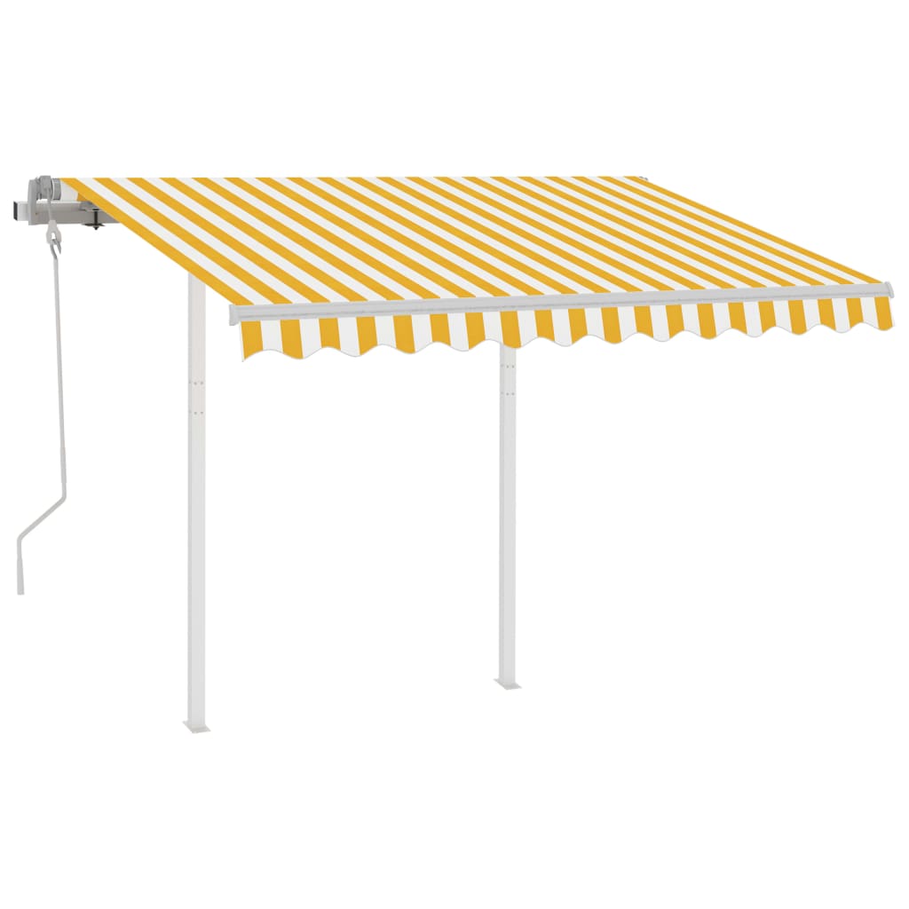 Vidaxl luifel extensible manuellement avec des poteaux 3x2,5 m jaune et blanc