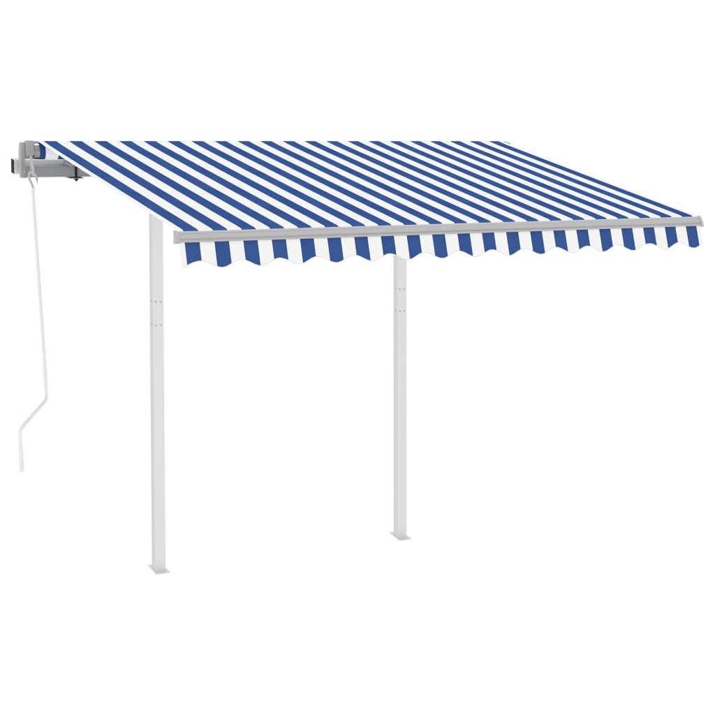 Vidaxl Luifel a automatiquement extensible avec des poteaux 3x2,5 m bleu et blanc
