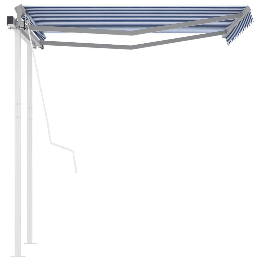 Vidaxl Luifel a automatiquement extensible avec des poteaux 3x2,5 m bleu et blanc
