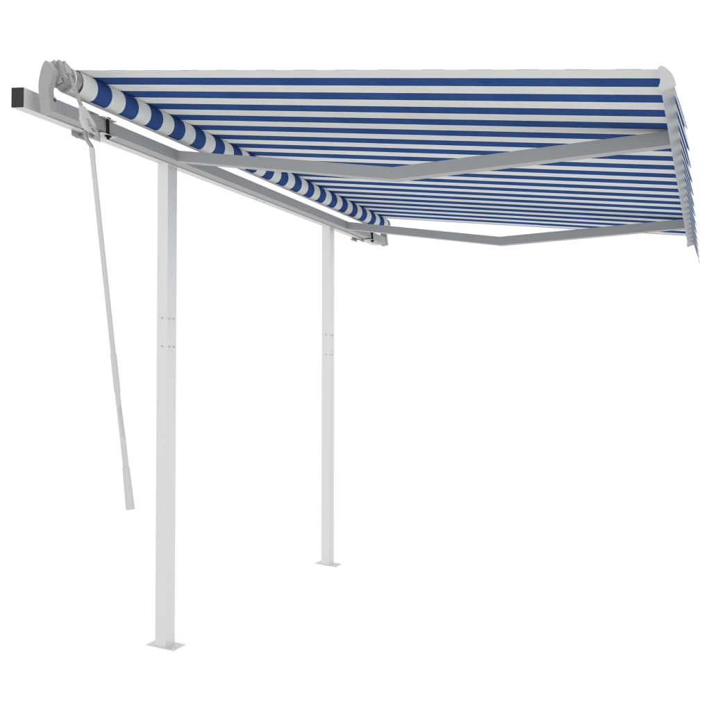Vidaxl Luifel extensible manuellement avec des poteaux de 3,5 x 2,5 m bleu et blanc