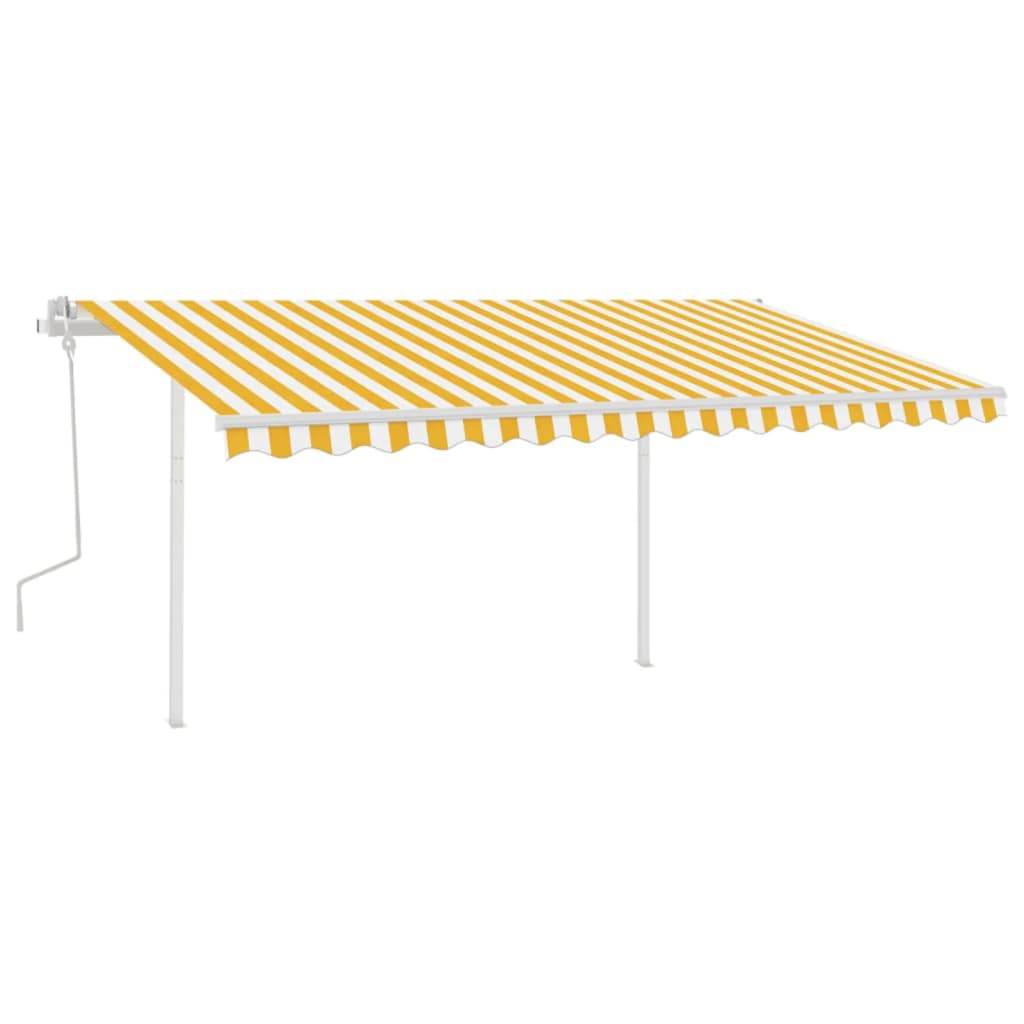 Vidaxl luifel extensible manuellement avec des poteaux 4x3,5 m jaune et blanc