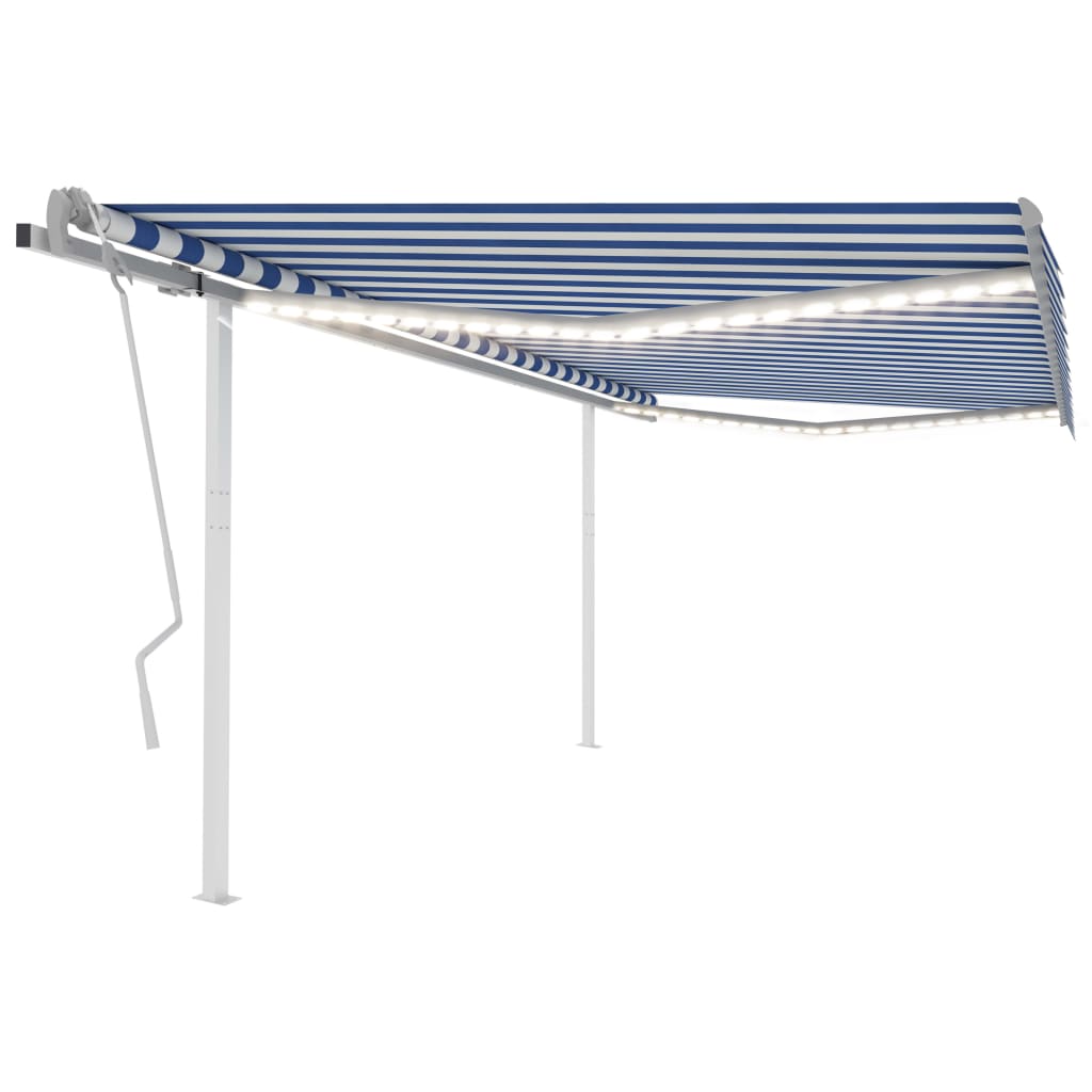 Vidaxl luifel extensible manuellement avec LED 4x3,5 m bleu et blanc
