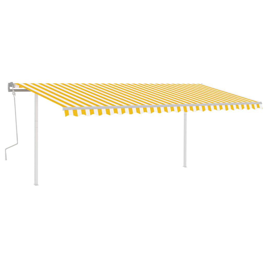 Vidaxl luifel extensible manuellement avec des poteaux 5x3,5 m jaune et blanc