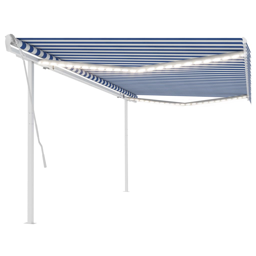 Vidaxl Luifel extensible manuellement avec LED 5x3,5 m bleu et blanc