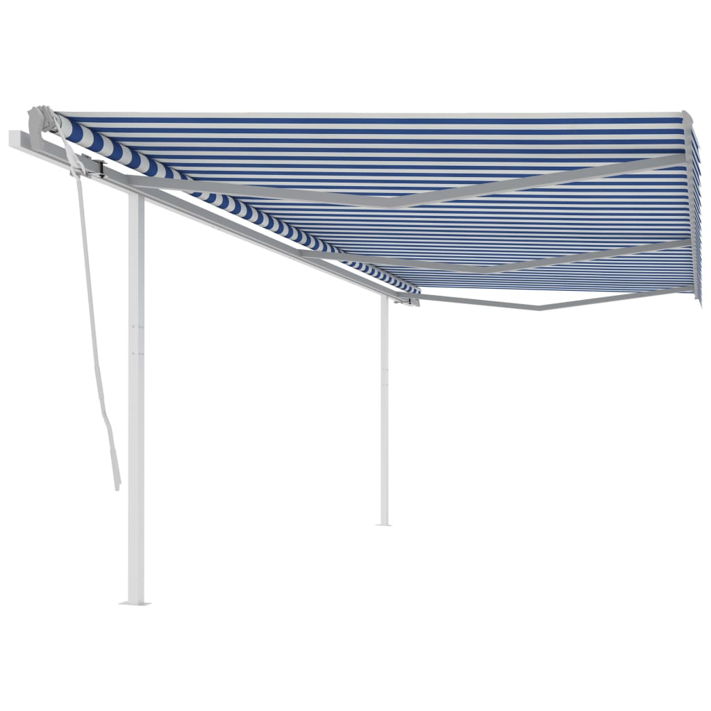 Vidaxl Luifel extensible manuellement avec des poteaux 6x3,5 m bleu et blanc