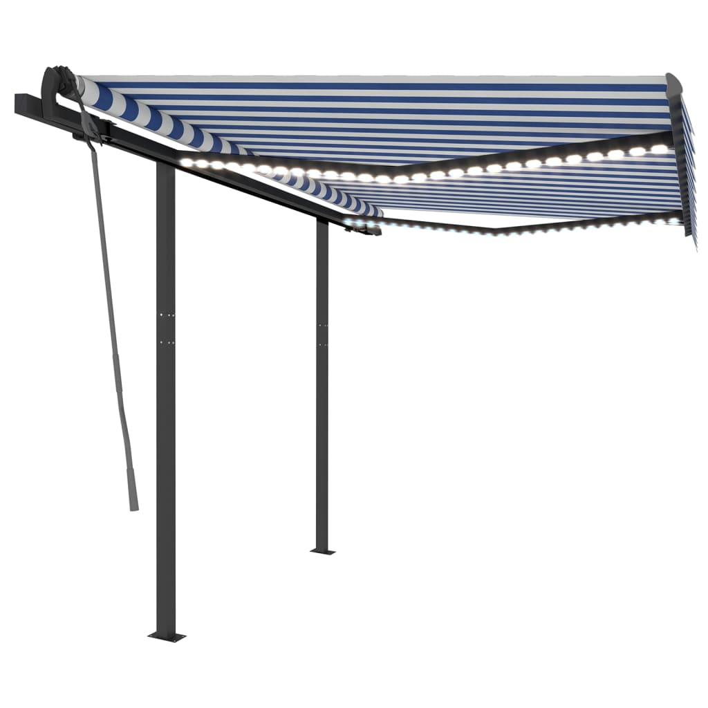 Vidaxl luifel extensible manuellement avec LED 3x2,5 m bleu et blanc