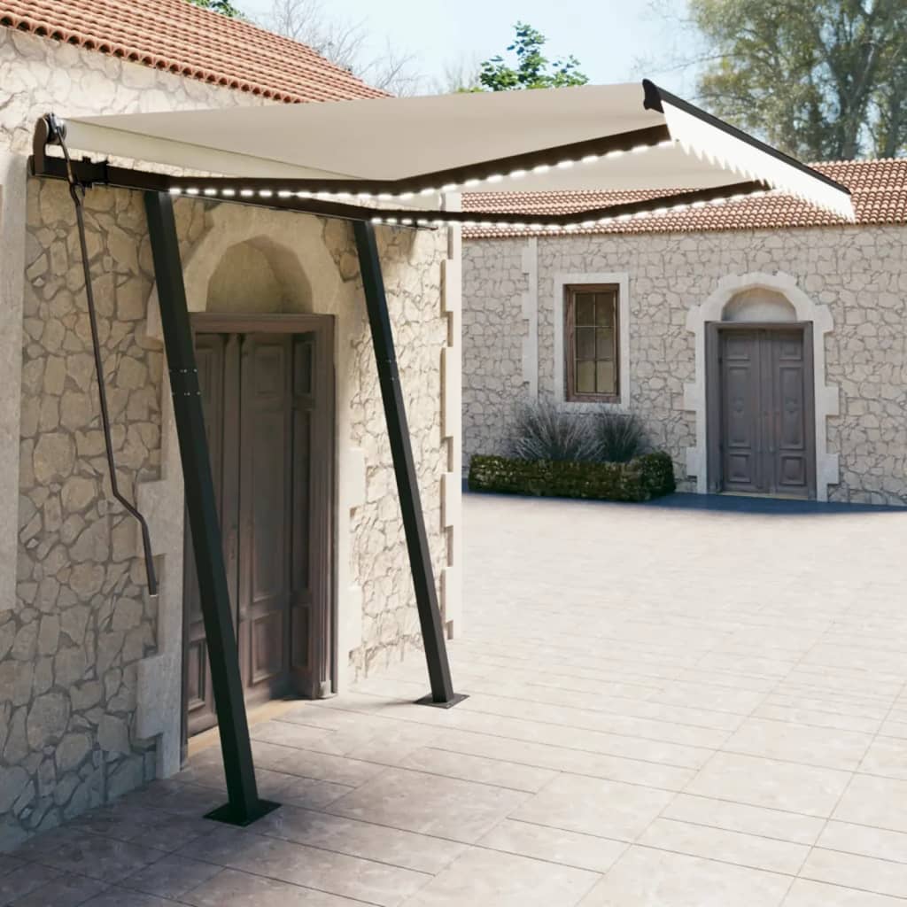 Vidaxl luifel extensible manuellement avec LED 3x2,5 m crème -colored