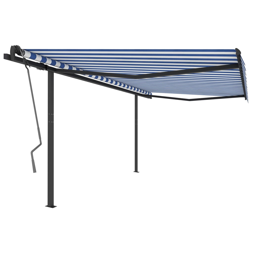 VidaXL Auvent extensible manuellement avec poteaux 4x3 m bleu et blanc
