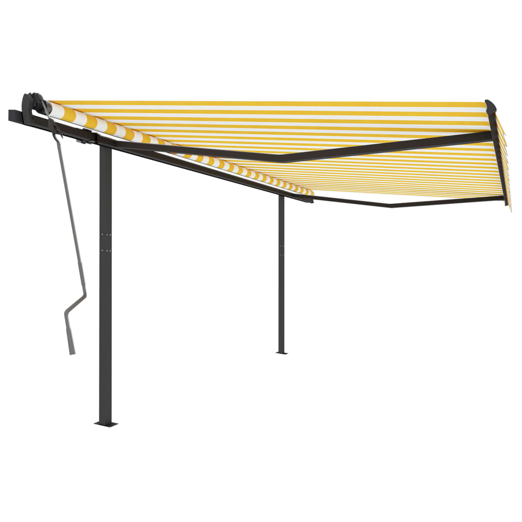 VidaXL Auvent extensible manuellement avec poteaux 4x3 m jaune et blanc