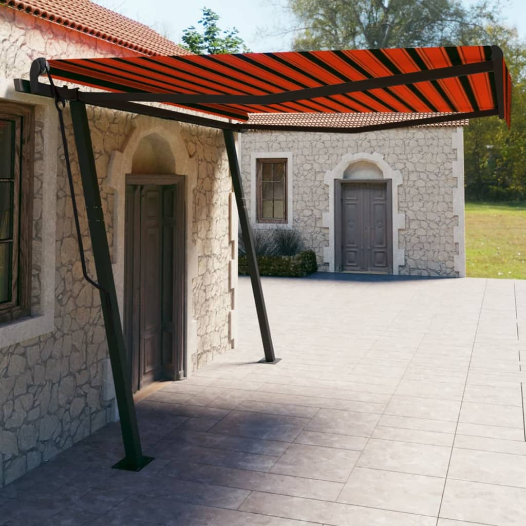 Auvent VidaXL extensible manuellement avec poteaux 4x3 m orange et marron