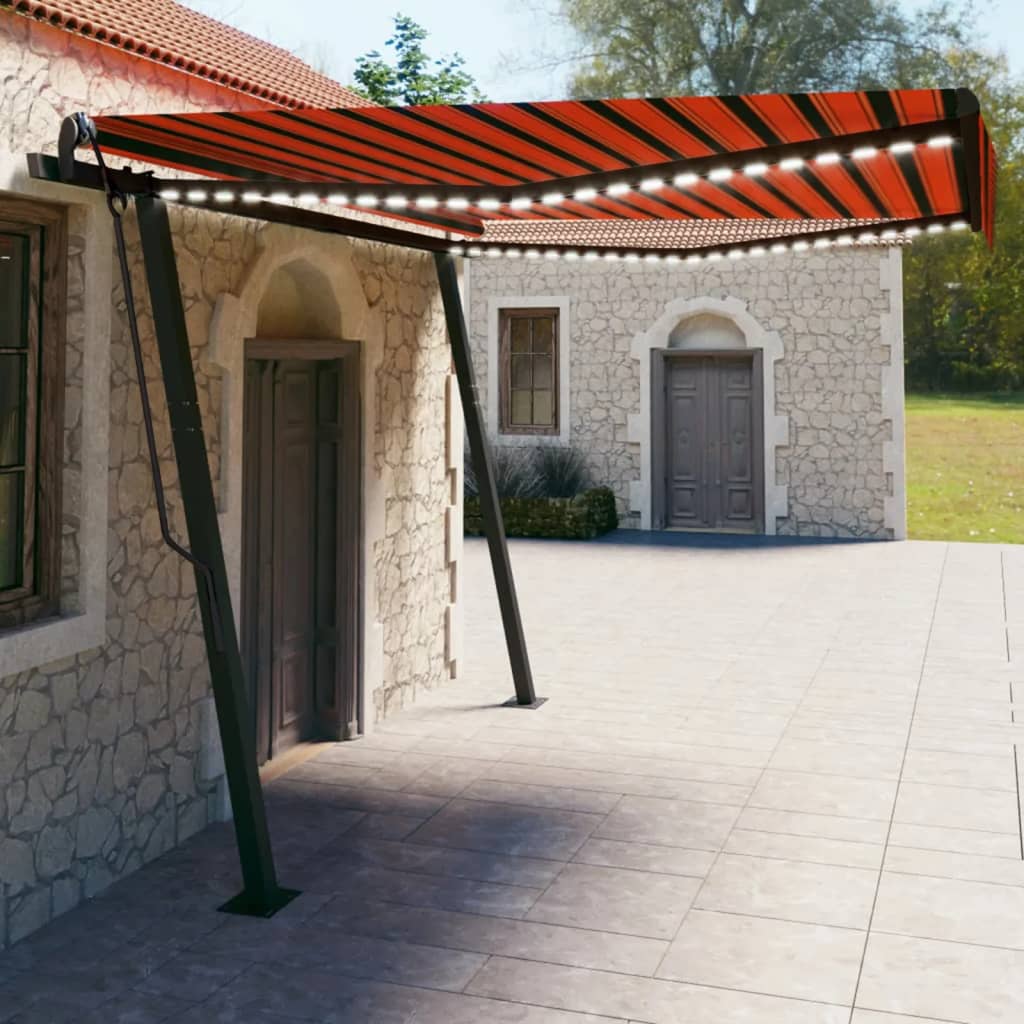 VidaXL Auvent extensible manuellement avec LED 4x3 m orange et marron