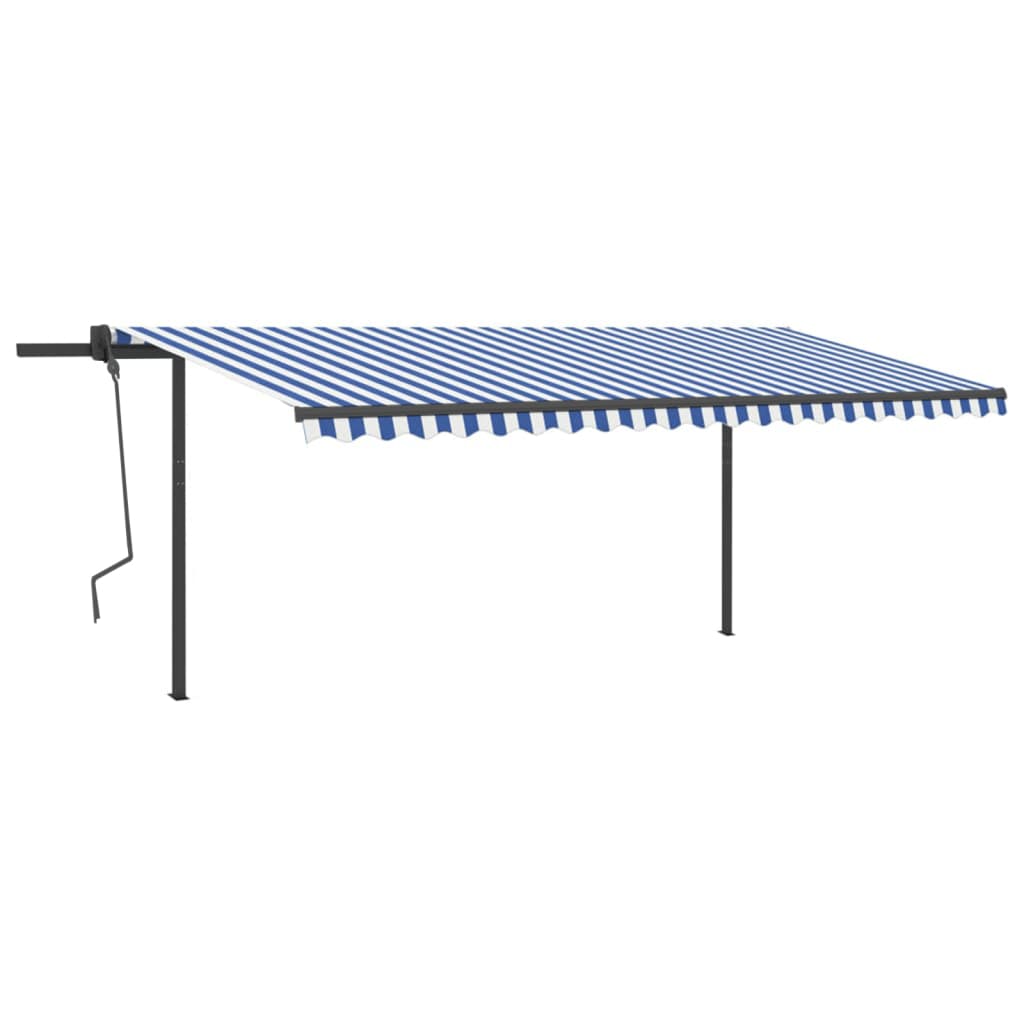 VidaXL Auvent extensible manuellement avec poteaux 5x3 m bleu et blanc