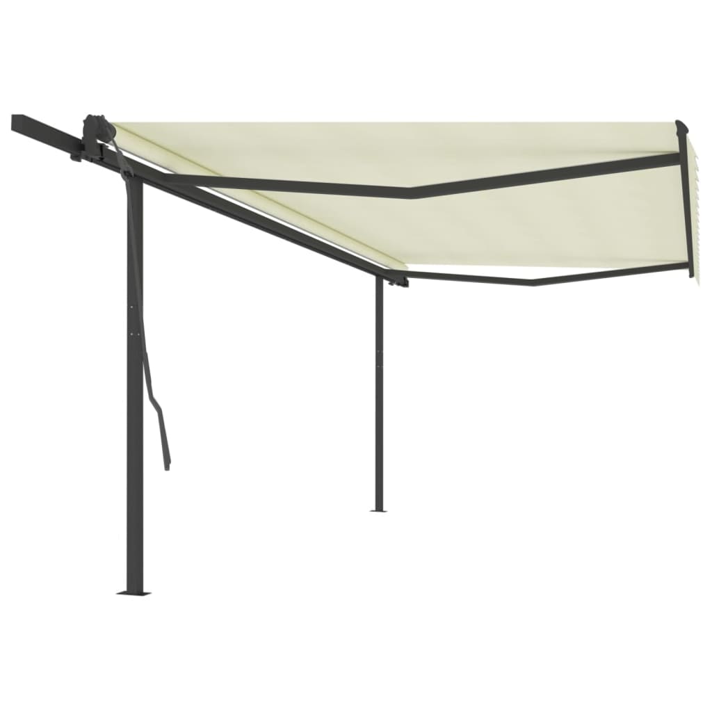 VidaXL Auvent extensible manuellement avec poteaux 5x3 m couleur crème