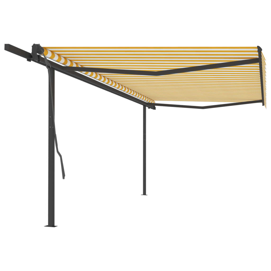 VidaXL Auvent extensible manuellement avec poteaux 5x3 m jaune et blanc