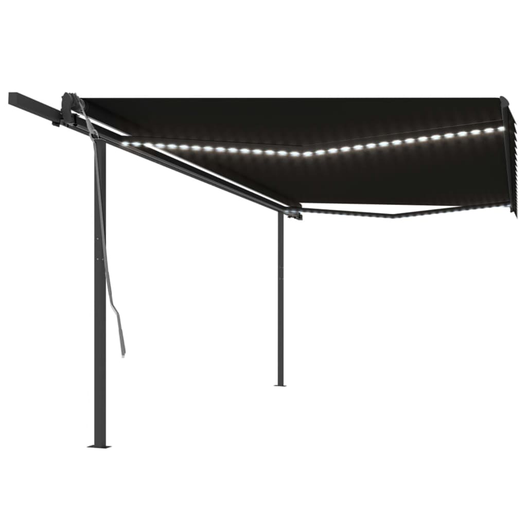 VidaXL Auvent extensible manuellement avec LED 5x3 m anthracite