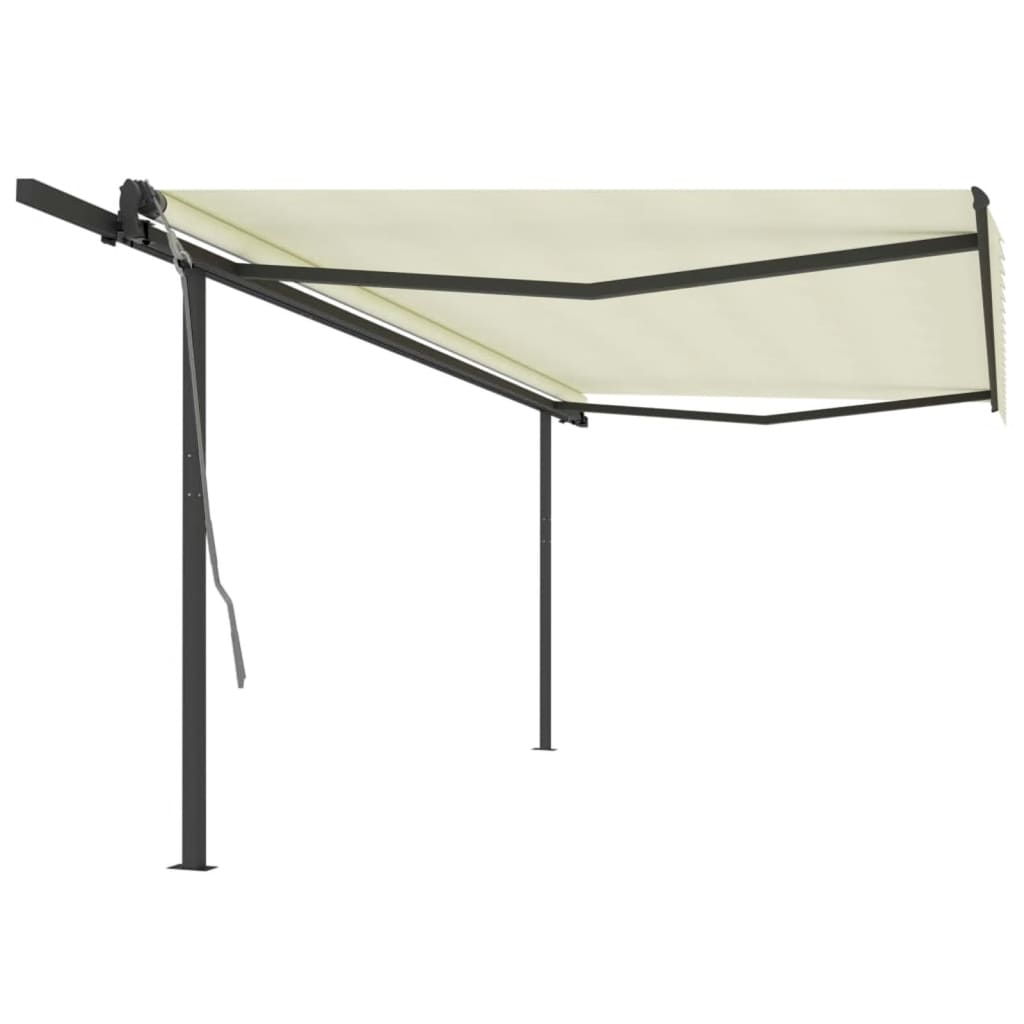 Auvent VidaXL extensible automatiquement avec poteaux 5x3 m couleur crème