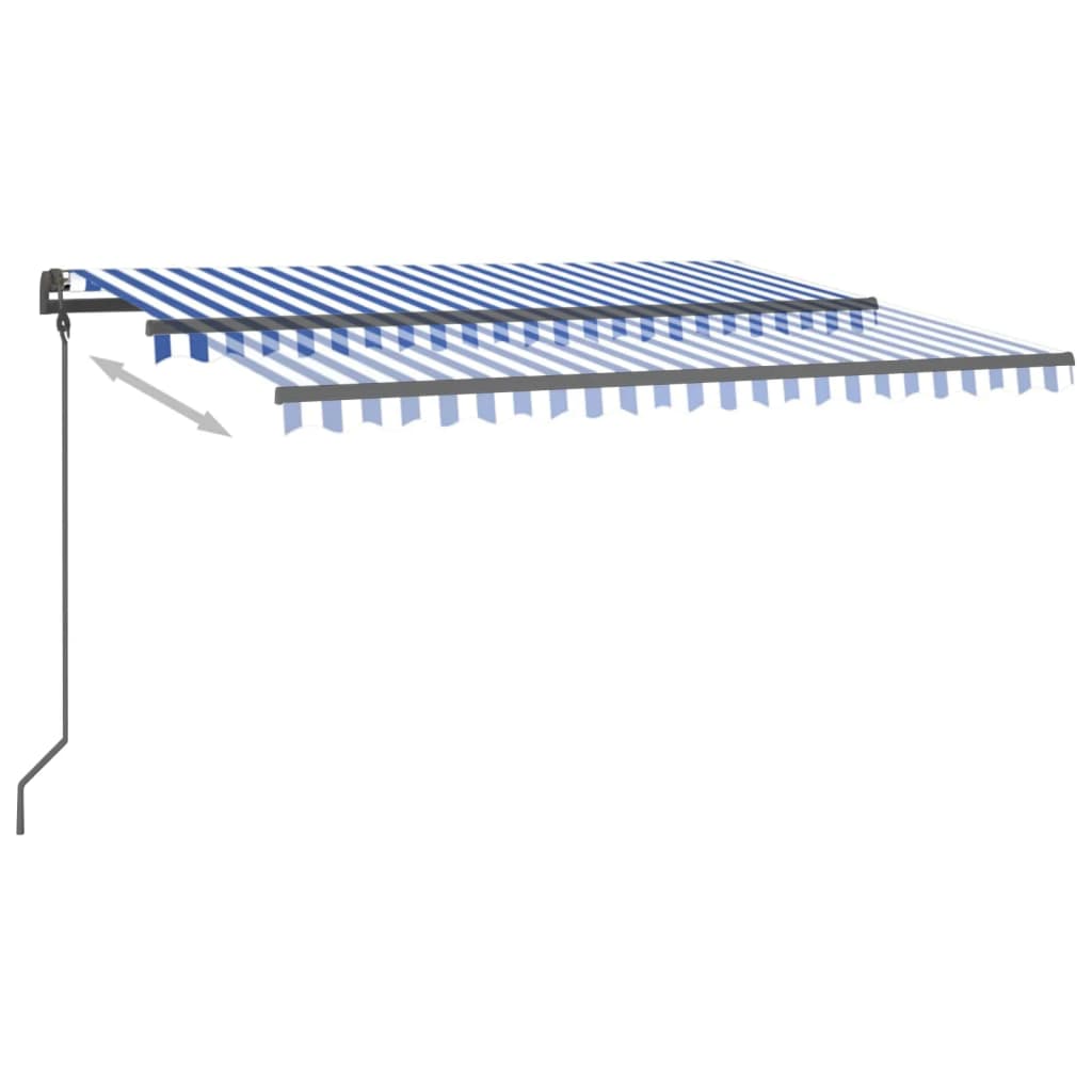 Auvent VidaXL extensible manuellement avec LED 4x3,5 m bleu et blanc
