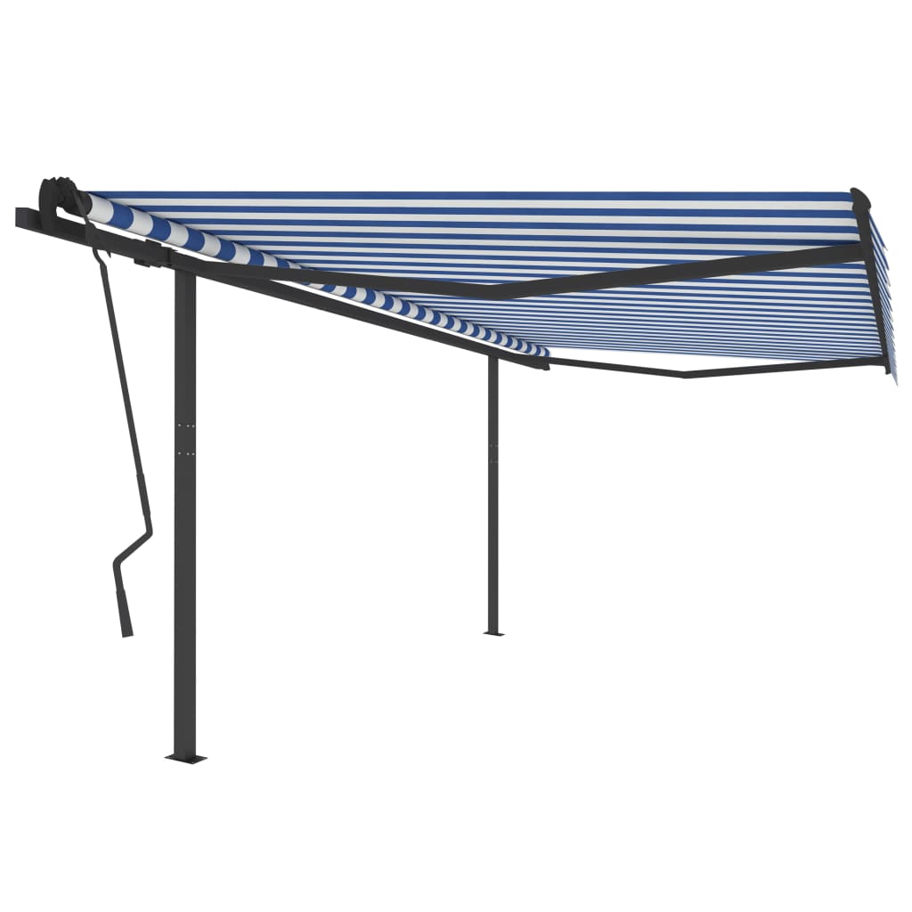 Auvent VidaXL extensible manuellement avec poteaux 4,5x3,5 m bleu et blanc