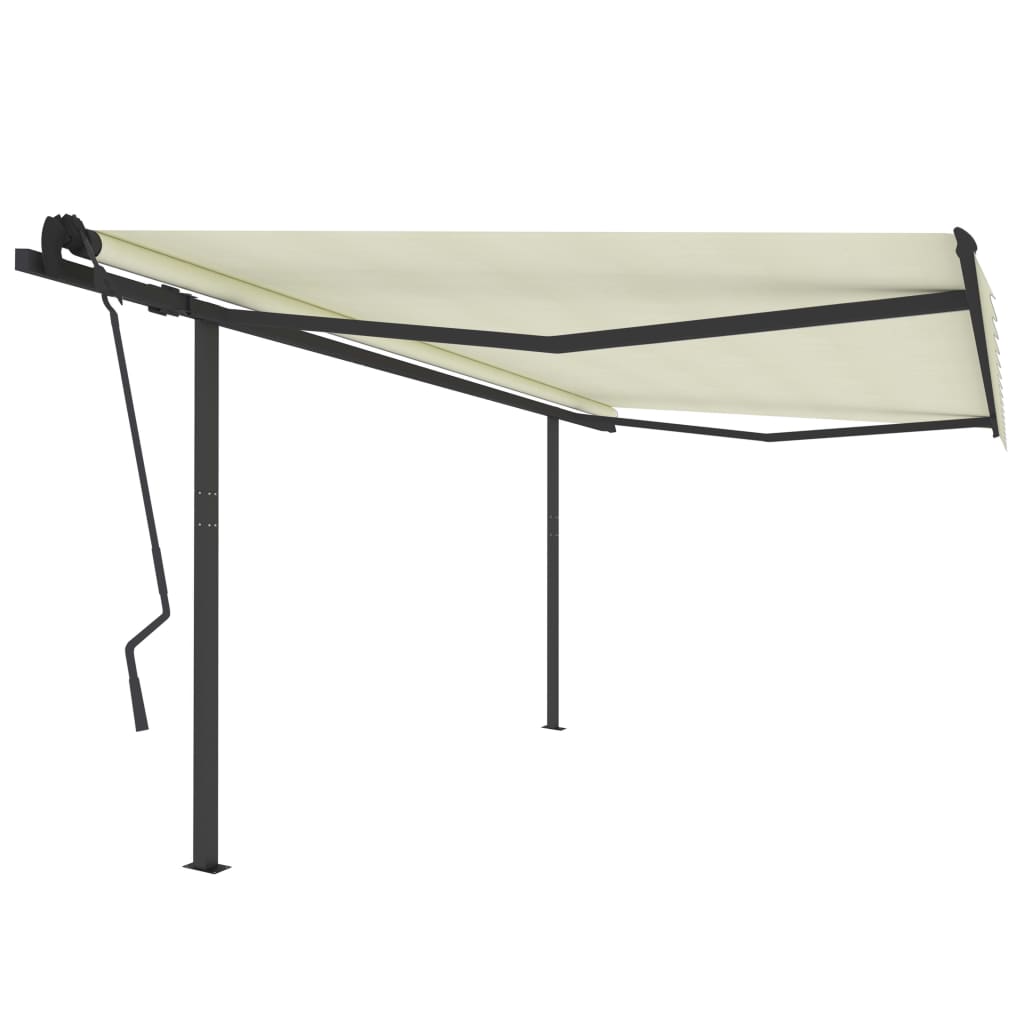 Auvent VidaXL extensible manuellement avec poteaux 4,5x3,5 m couleur crème