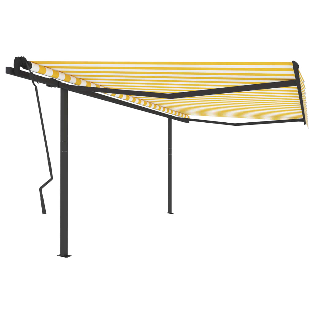 VidaXL Auvent extensible manuellement avec poteaux 4,5x3,5 m jaune et blanc