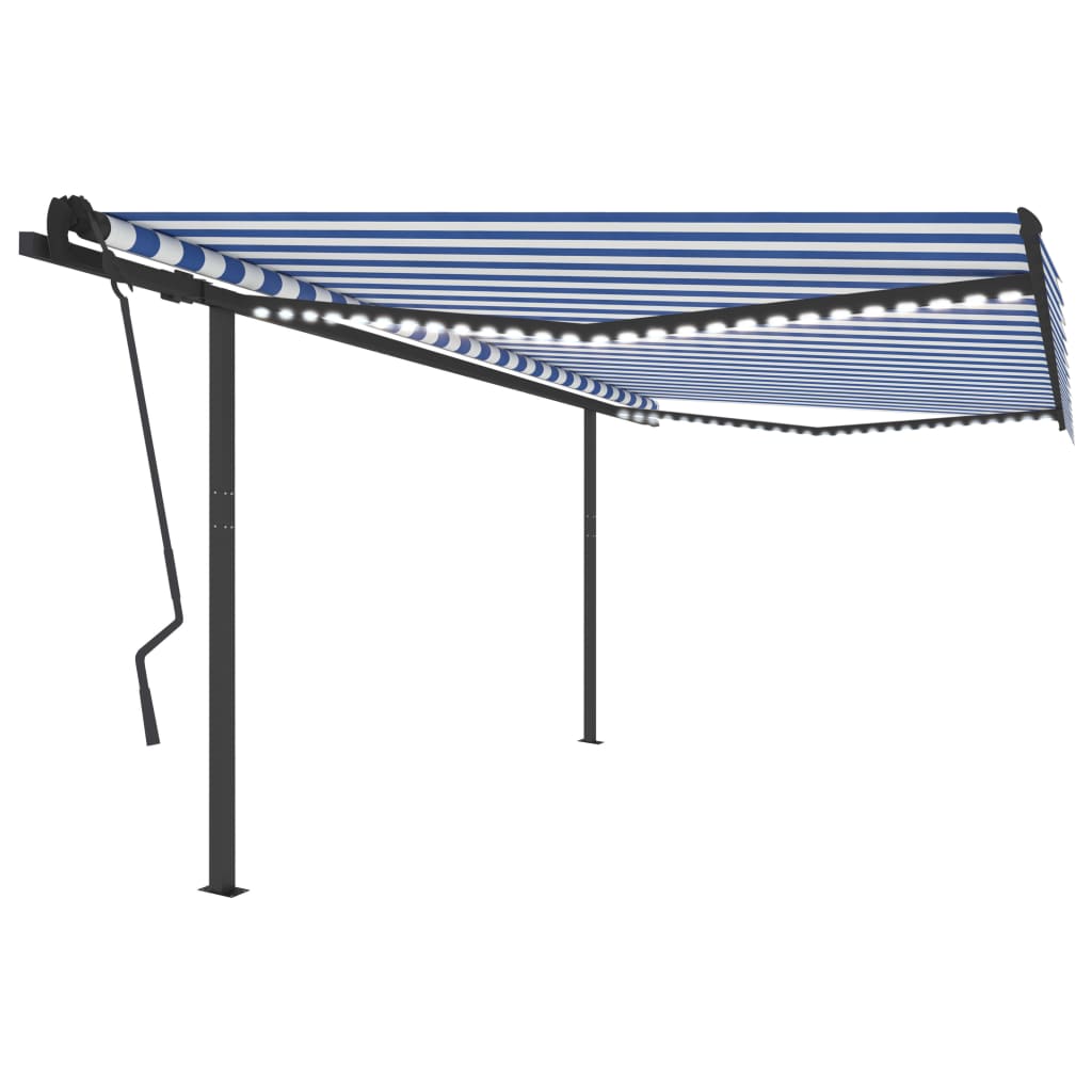 Auvent VidaXL extensible manuellement avec LED 4,5x3,5 m bleu et blanc