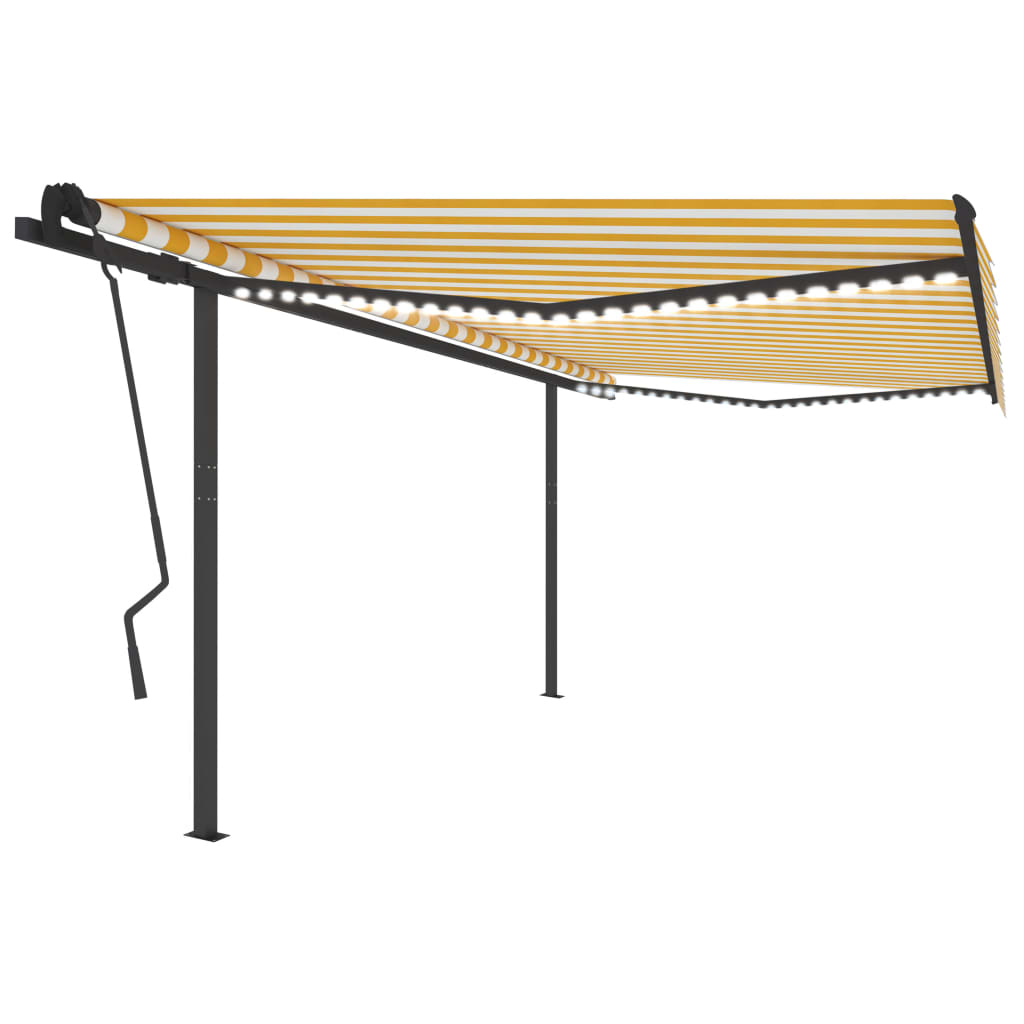 VidaXL Auvent extensible manuellement avec LED 4,5x3,5 m jaune et blanc