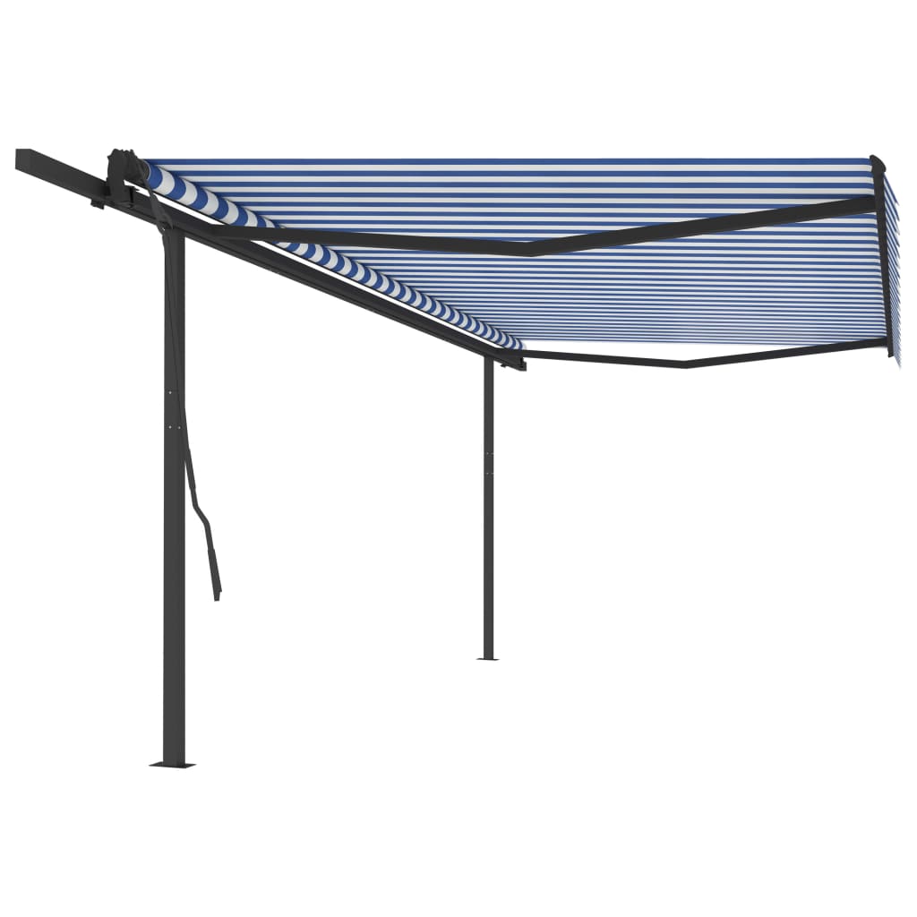 Auvent VidaXL extensible manuellement avec poteaux 5x3,5 m bleu et blanc