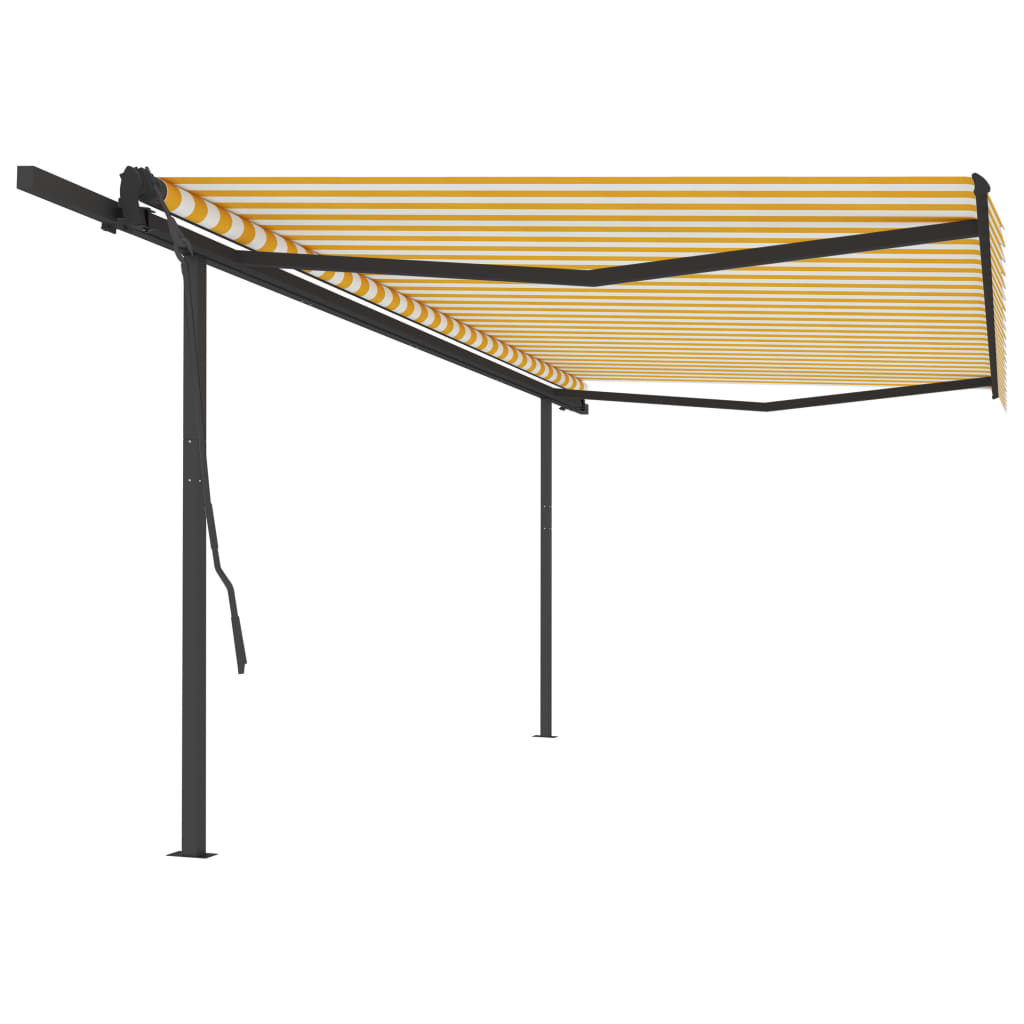 VidaXL Auvent extensible manuellement avec poteaux 5x3,5 m jaune et blanc