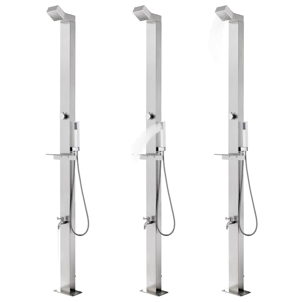 Douche extérieure vidaxl avec base grise de 225 cm en acier inoxydable