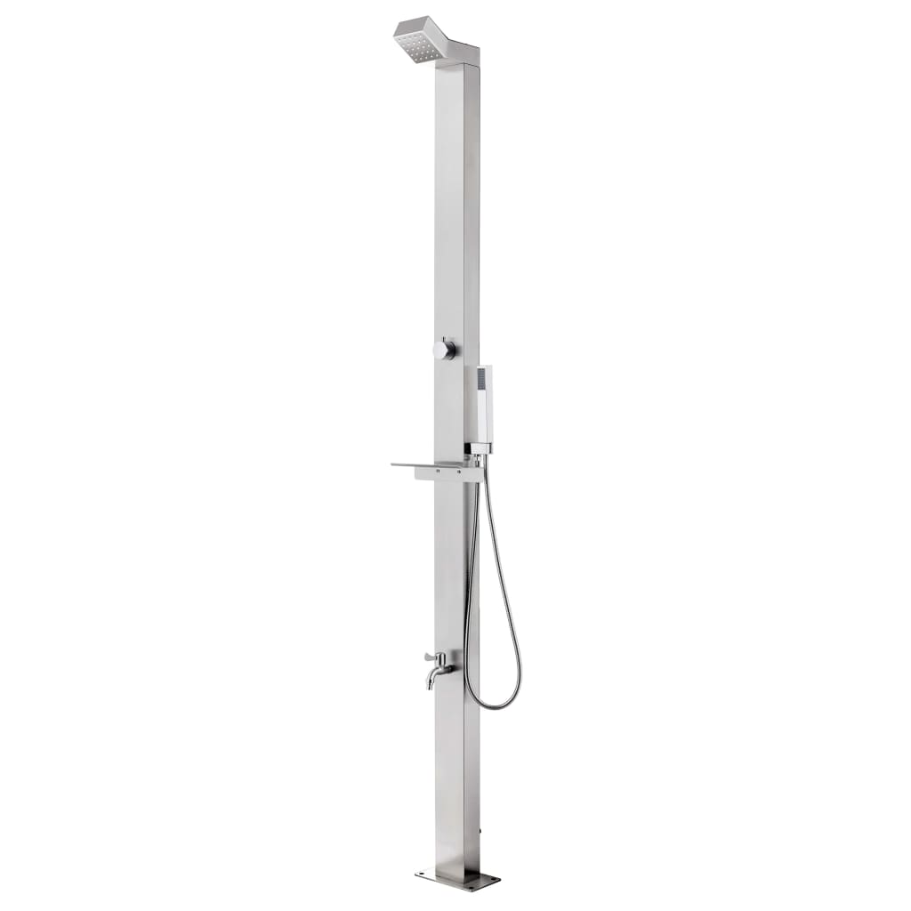 Douche extérieure vidaxl avec base grise de 225 cm en acier inoxydable
