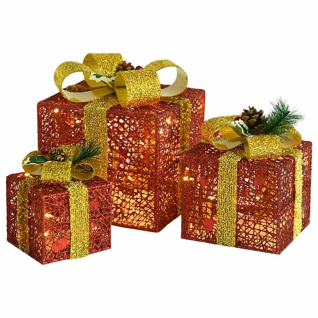 VidaXL coffrets cadeaux décoration de Noël 3 pcs intérieur extérieur rouge